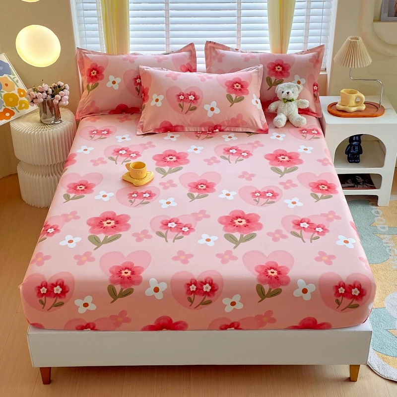 Floral Print Bedsheets With Pillowcase Queen Sheet Set King Mattress Covers Kawaii Room Decor Stuff Double Beds Fitted Sheet