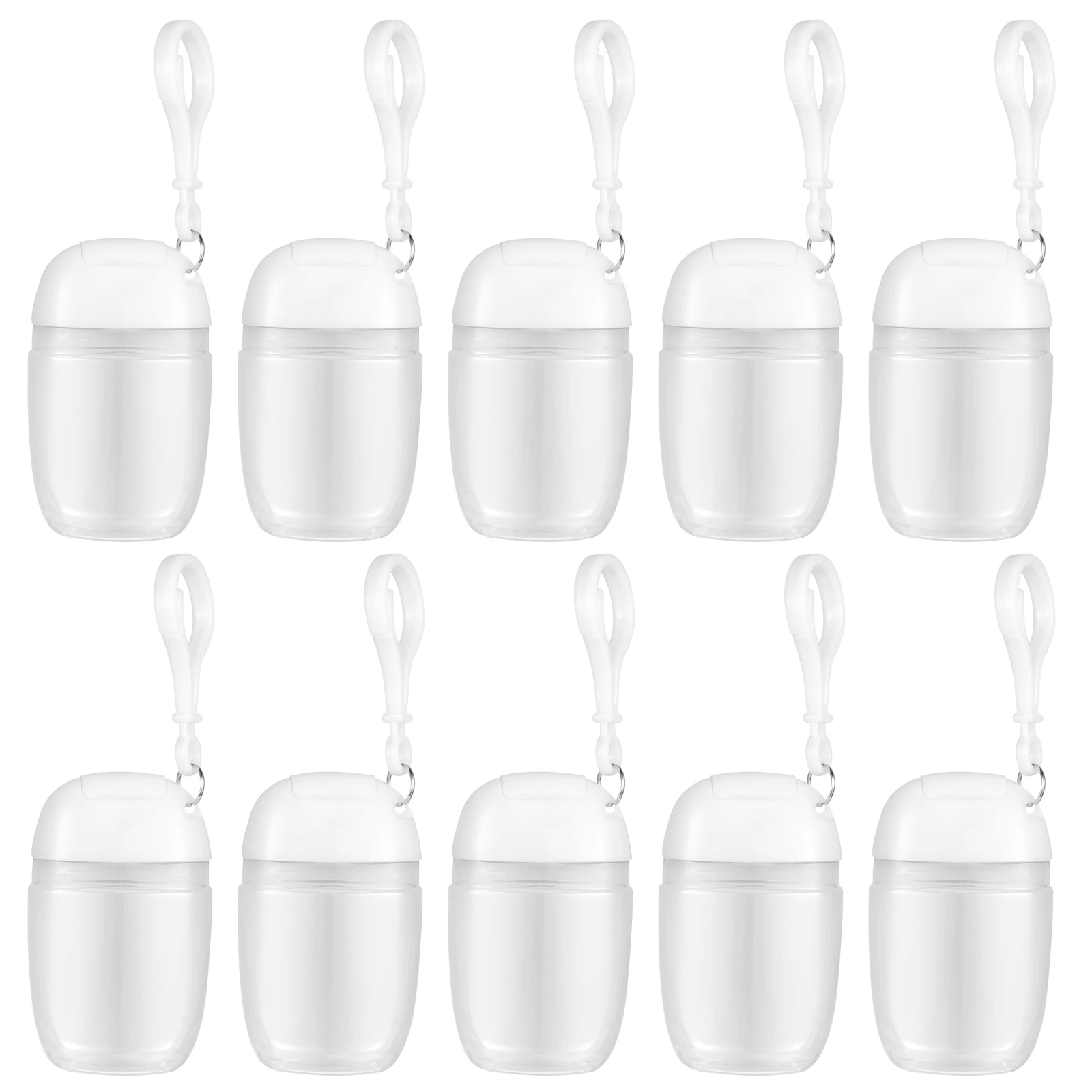 

10pcs 30ml Portable Bottles Empty Plastic Storage Travel Toiletries Keychain Hook Leak Proof Reusable