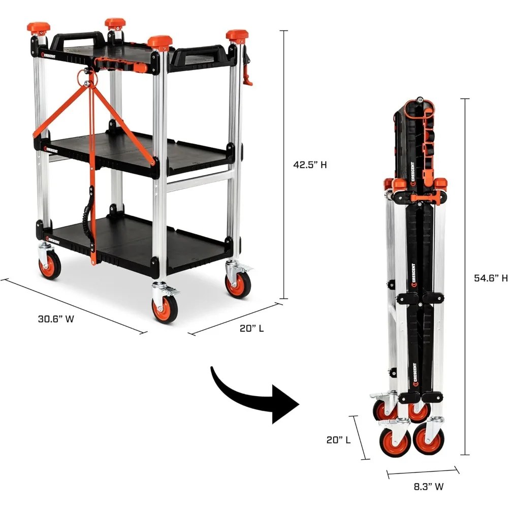 عربة عمل Crescent SITERUNNER ذات 3 طبقات قابلة للطي شديدة التحمل بسعة 300 رطل #3