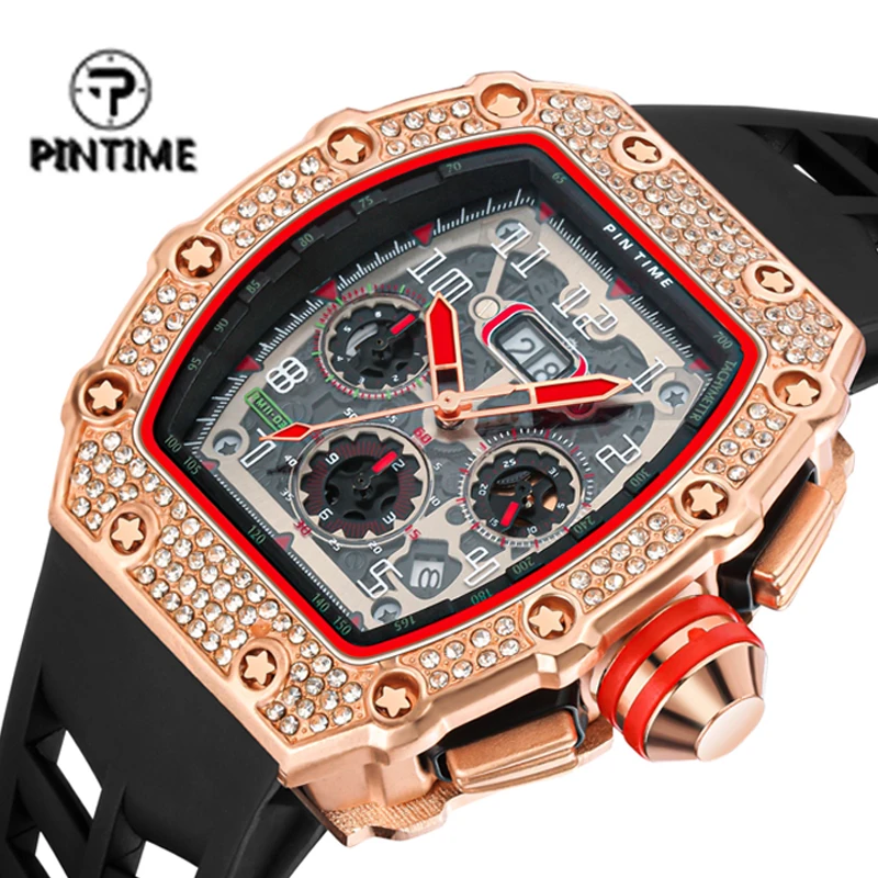 

PINTIME Luxury Watches for Men Fashion Silicone Strap Military Waterproof Sport Chronograph Quartz WristWatch Clock With Date