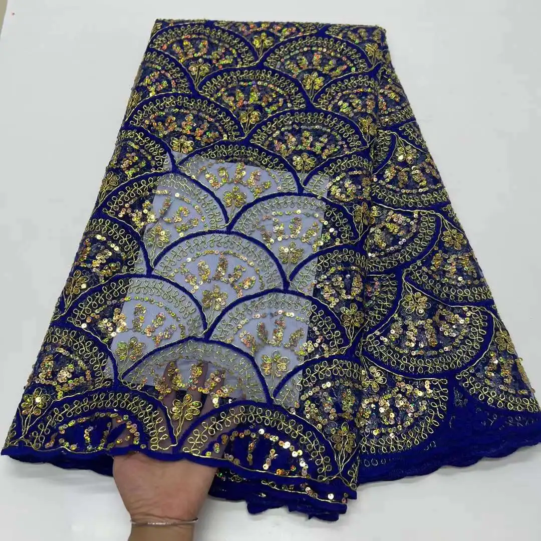 5 yards afrikanischer Pailletten spitzens toff hochwertige nigerian ische französische Druck gitters toffe für Brautkleid nähen rfa21a