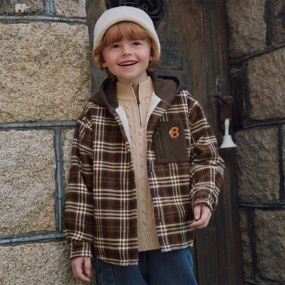 

Dave Bella Boys Winter Autumn Warm Outdoor Jacket Children Plaid Fleece Hooded Coat Children Outerwear Clothes DK4254165