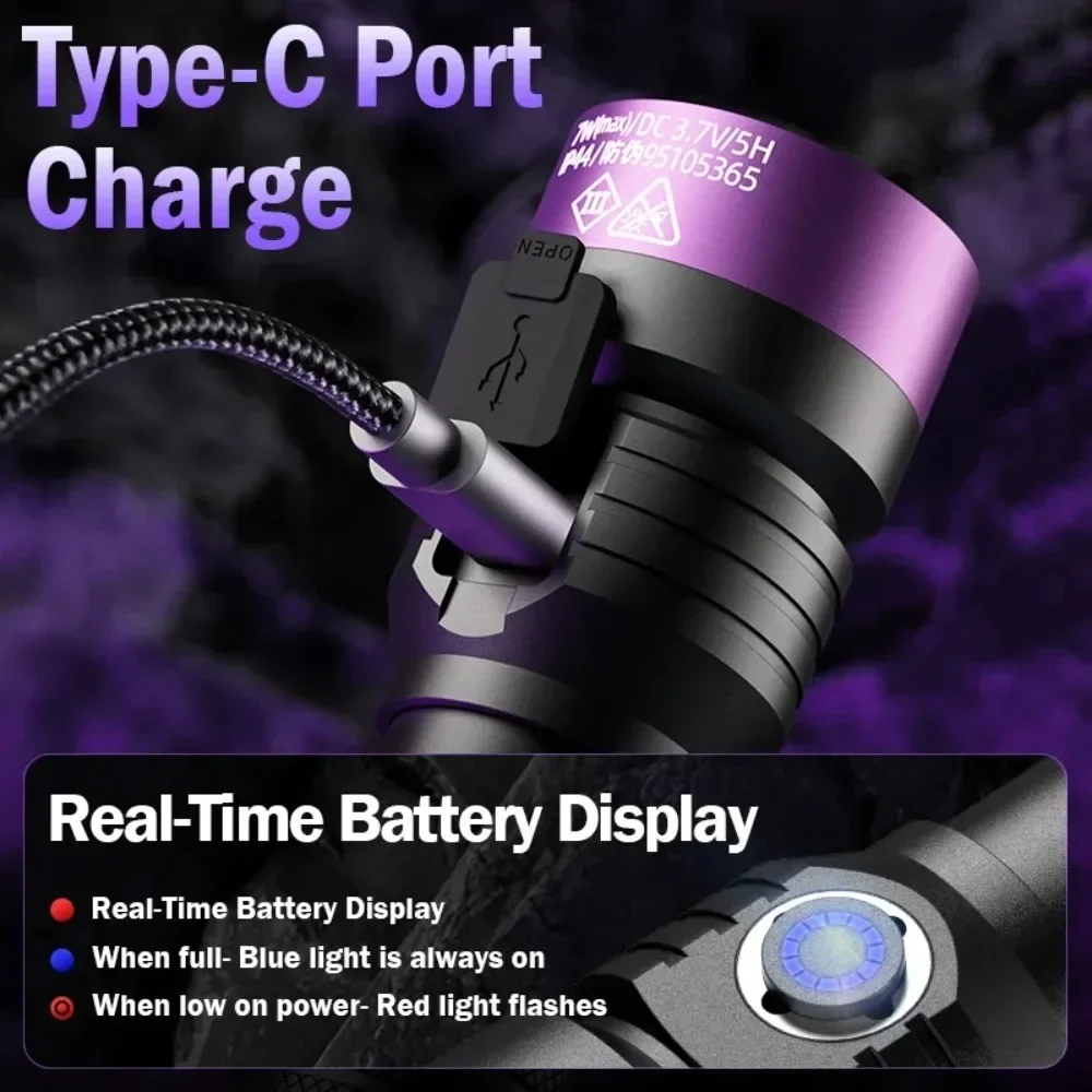 365nm UV Light Type-C Rechargeable Ultraviolet Black Lamp UV Torch Leakage Ore Money Pet Dog Cat Urine Tinea Detecting Lantern view 4