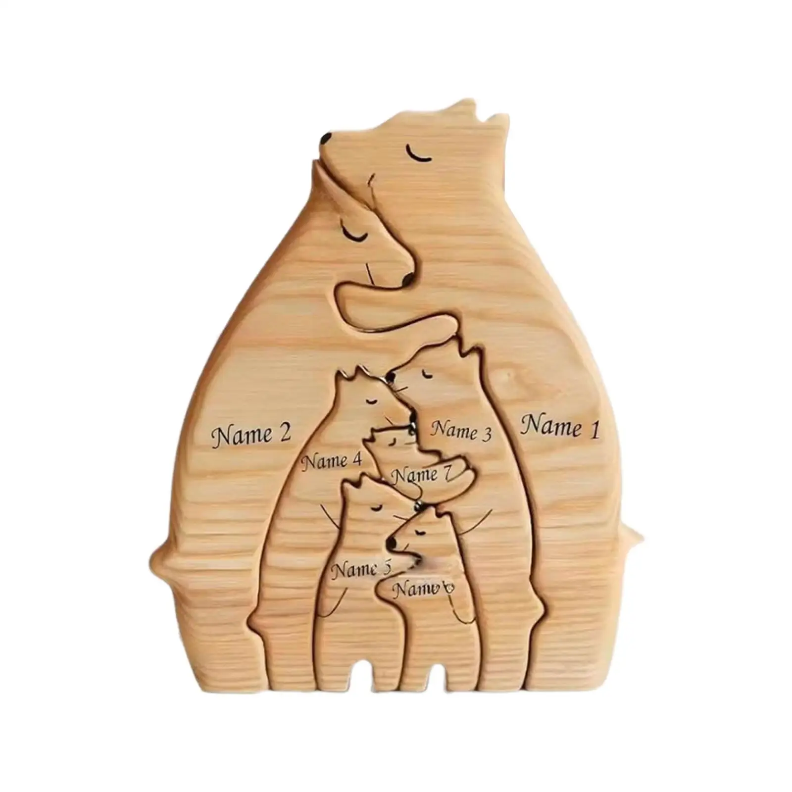 Wooden Bear Family Art Puzzle Set Hug Wooden Animal Figurine for Bookshelf