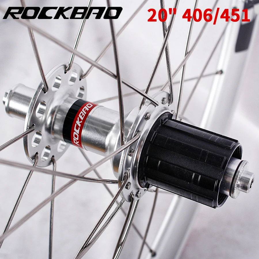 ROCKBAO 20inch Folding Bicycle Wheelset 406/451 V Brake Rim 40mm Aluminum Alloy 2/4 Bearings 7-11Speed Bike Wheel Set