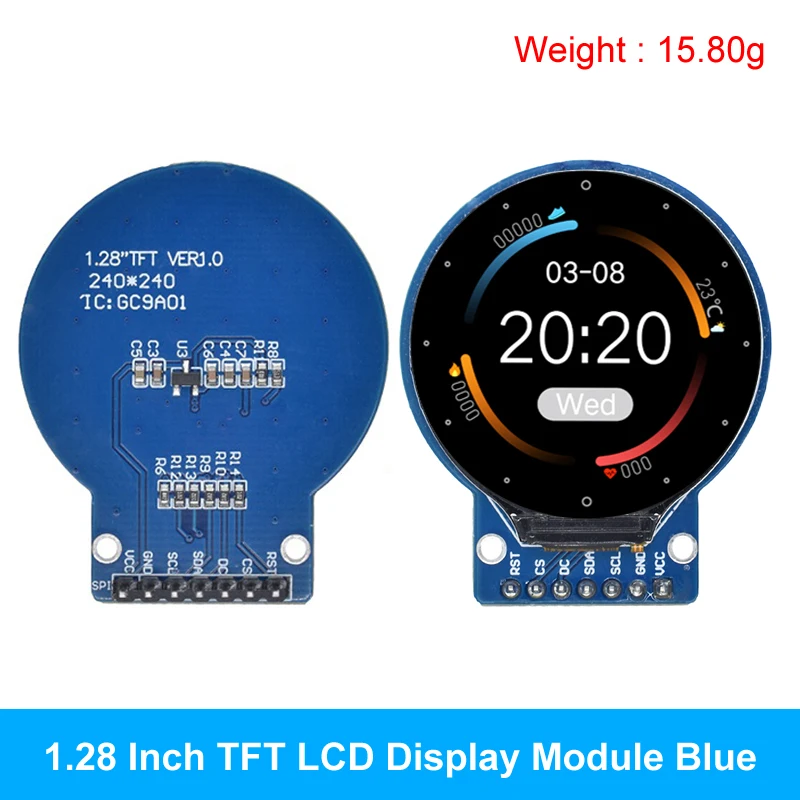 DIYTZT Display 1,28 inch TFT LCD-displaymodule Ronde RGB 240 * 240 GC9A01 Driver 4-draads SPI-interface 240x240 PCB voor Arduino