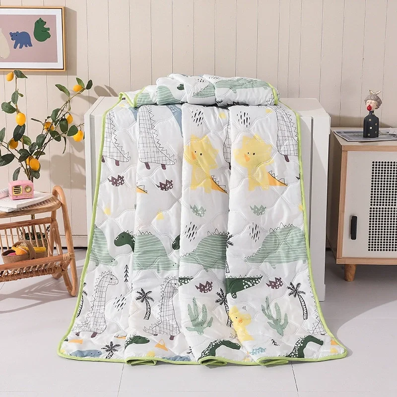 Dinosaur Pattern Washed Cotton Brushed Air Condition Quilt Summer Comforter Kids Student Dormitory Bedding Washable Supply