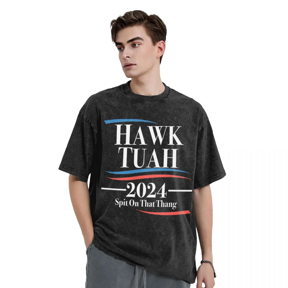 Washed T Shirts Hawk Tuah Spit On That Thang 2024 T-Shirt Street Funny Meme Tees Streetwear Summer Tops Men Women Tops