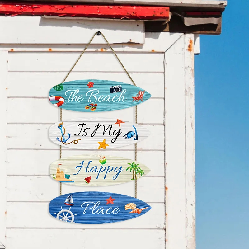 Summer ocean wall decoration beach wooden listing beach theme sailing surfboard pendant