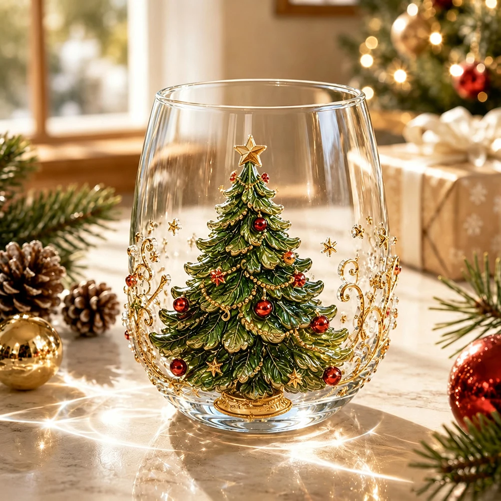 Glass Tumblers With 3d Christmas Design Cute Christmas Decals, Dishwasher Safe. Festive Home Decor