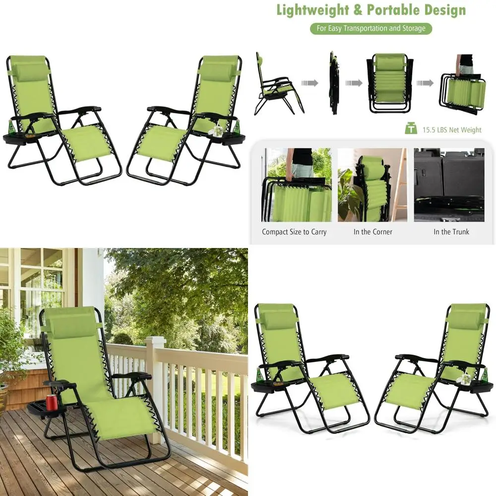 

Комплект из 2 шезлонгов для патио с функцией нулевой гравитации, регулируемые уличные кресла-реклайнеры с подстаканником, широкими подлокотниками, подходят для сада, бассейнов