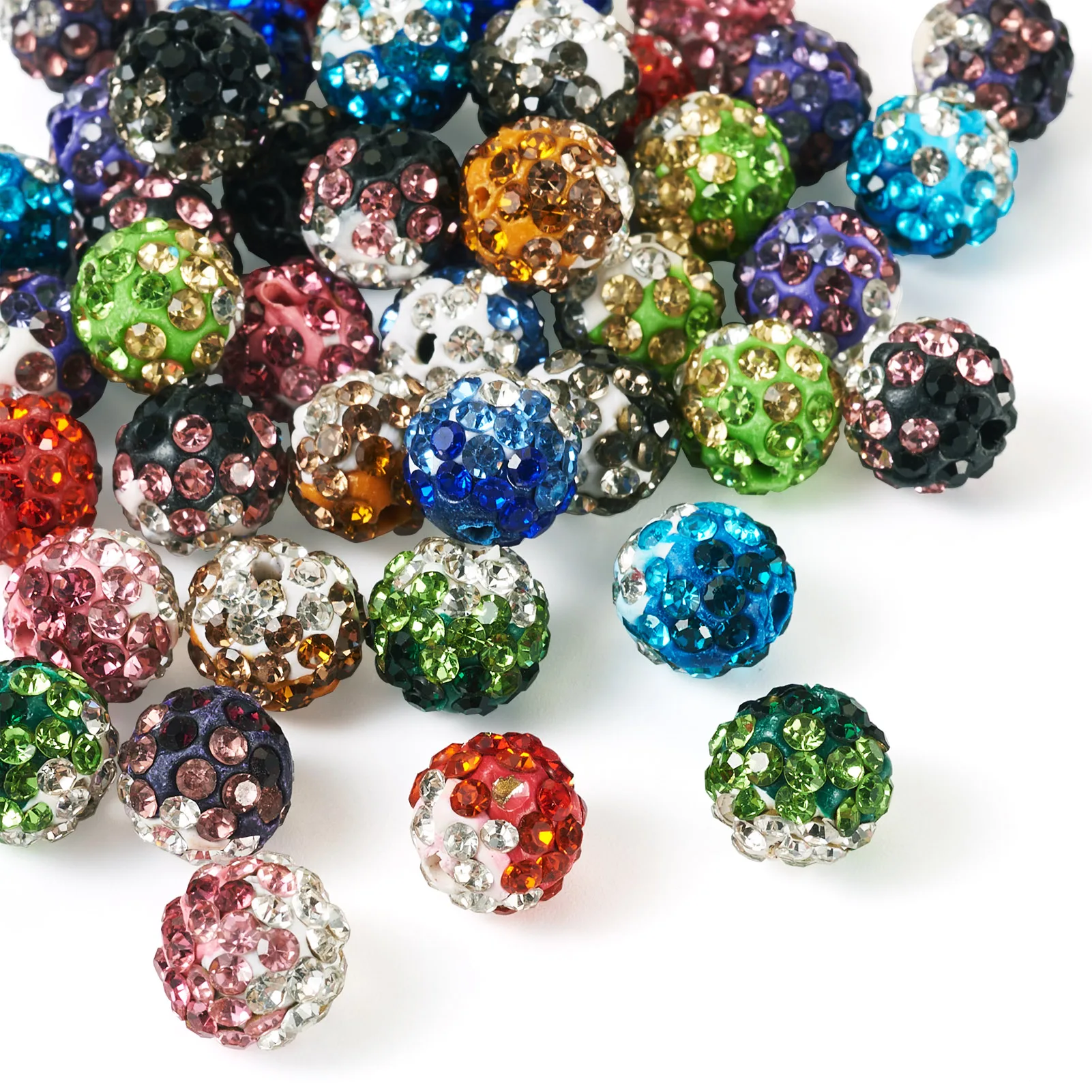 

44Pcs Round Handmade Pave Disco Ball Beads Polymer Clay Rhinestone Beads Mixed Color for Making DIY Jewelry Bracelet Earring