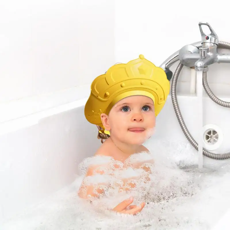 Kids Shower Cap Bath Head Cap Visor With Water Temperature Gauge And Shampoo Cup Shampoo Cap With Shampoo Brush Protect Ears