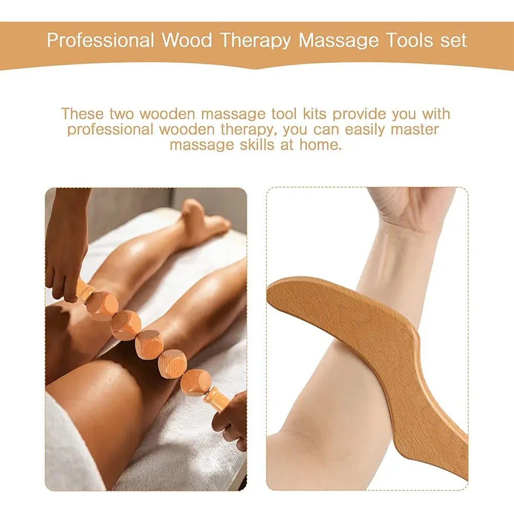 Houten Massage Body Roller Tools-Professionele Cellulitis Massager Houttherapie Massage Gereedschap Voor Anti-Cellulitis Lichaam Contouren