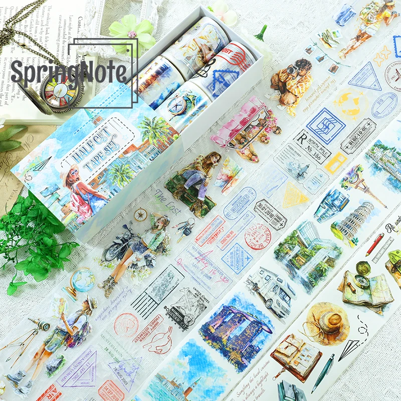 

4 шт./компл., пляжная ПЭТ-лента Васи, предварительно вырезанная лента для городского пейзажа, украшения для дома, малярная лента для наклеек, журнал для скрапбукинга