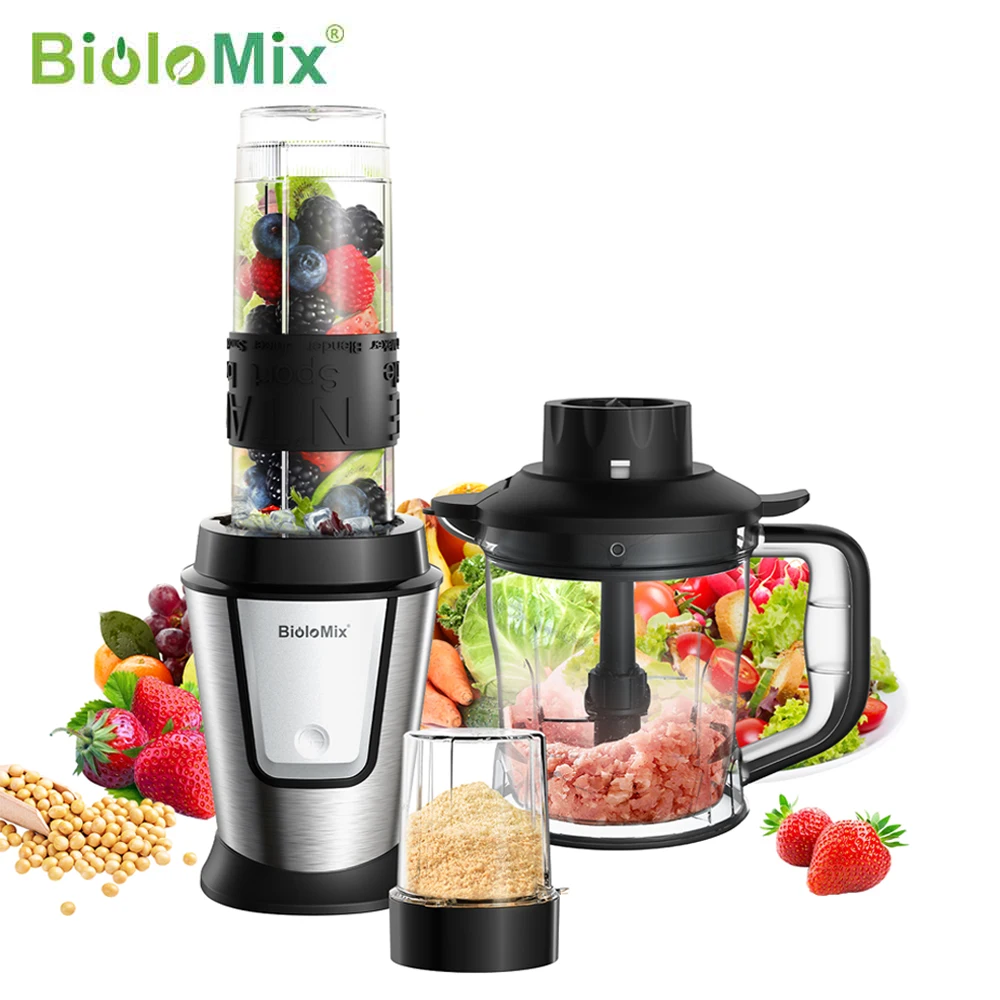BioloMix Frullatore da cucina compatto da 700 W Spremiagrumi 3 in 1 Robot da cucina e tritatutto a secco Perfetto per preparare succhi freschi e pocchi