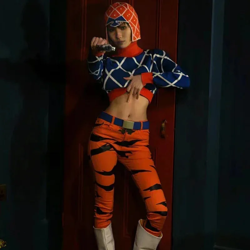 애니메이션 조조의 기묘한 모험 황금 바람 Guido Mista 코스프레 의상 탑 바지 정장 성인 유니섹스 할로윈 파티 드레스