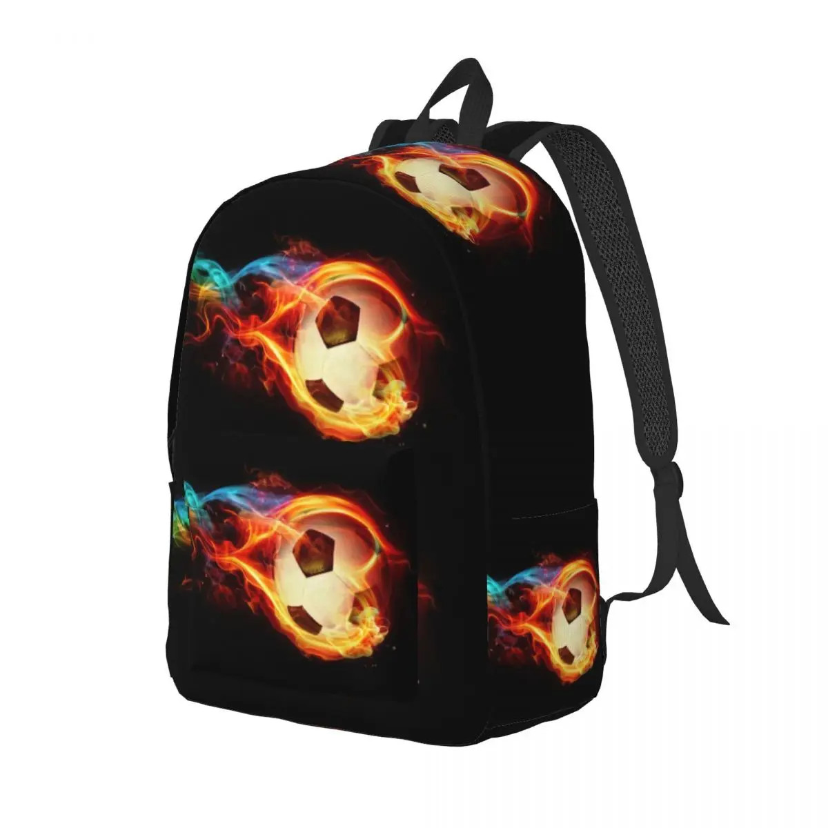 Soccer Ball Flames Travel Canvas Backpack Women Men School Laptop Bookbag Football Flaming College Student Daypack Bags