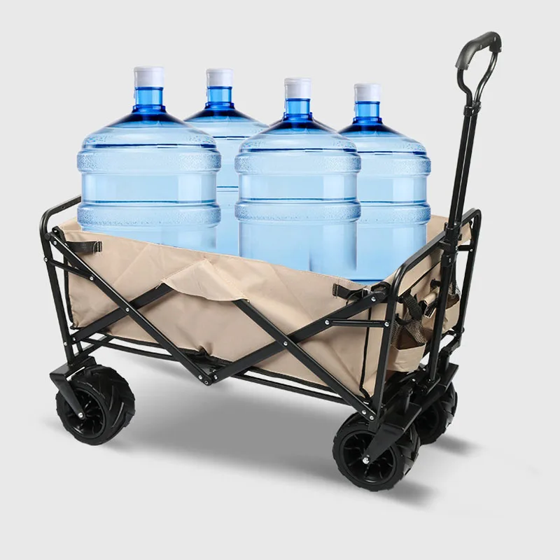 Garden Cart Hand Cart Foldable Hand Trolley Beach Trolley Transport Trolley Drink Holder with Side Pocket Max 100kg