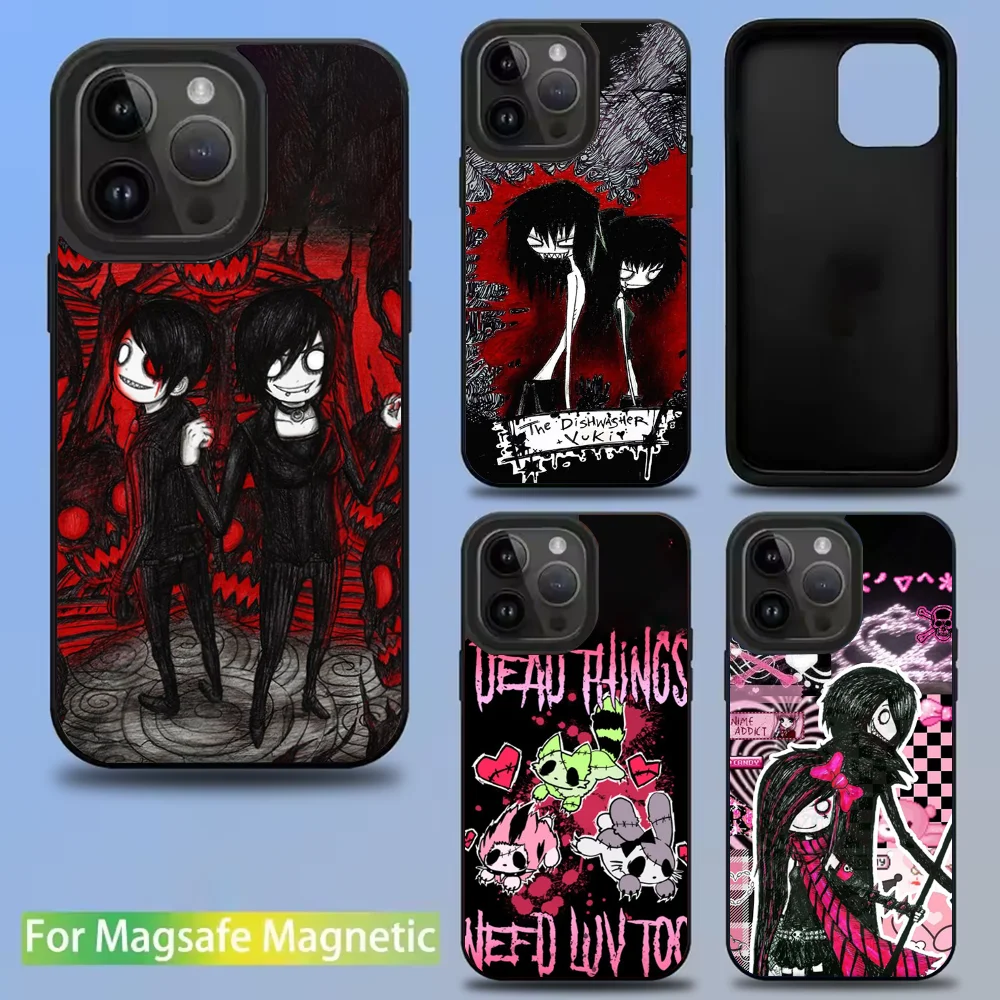 

Love Black and Cute Emo Phone Case For IPhone 16 15 14 13 12 11 Pro Mini Max Soft Magnetic Cover
