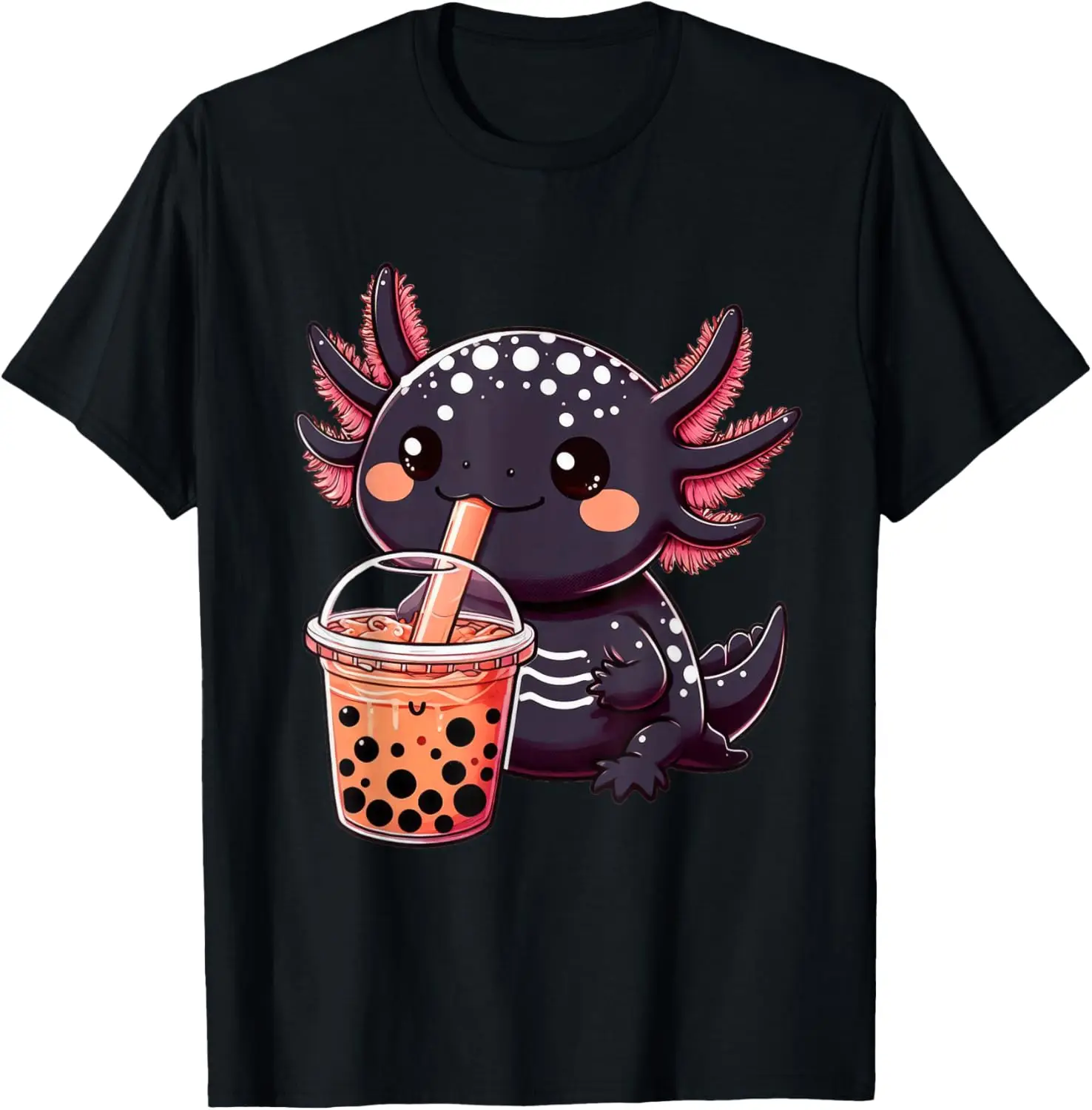 Anime Kawaii Black Melanoid Axolotl Bubble Boba Tea Boy Kids T-Shirt