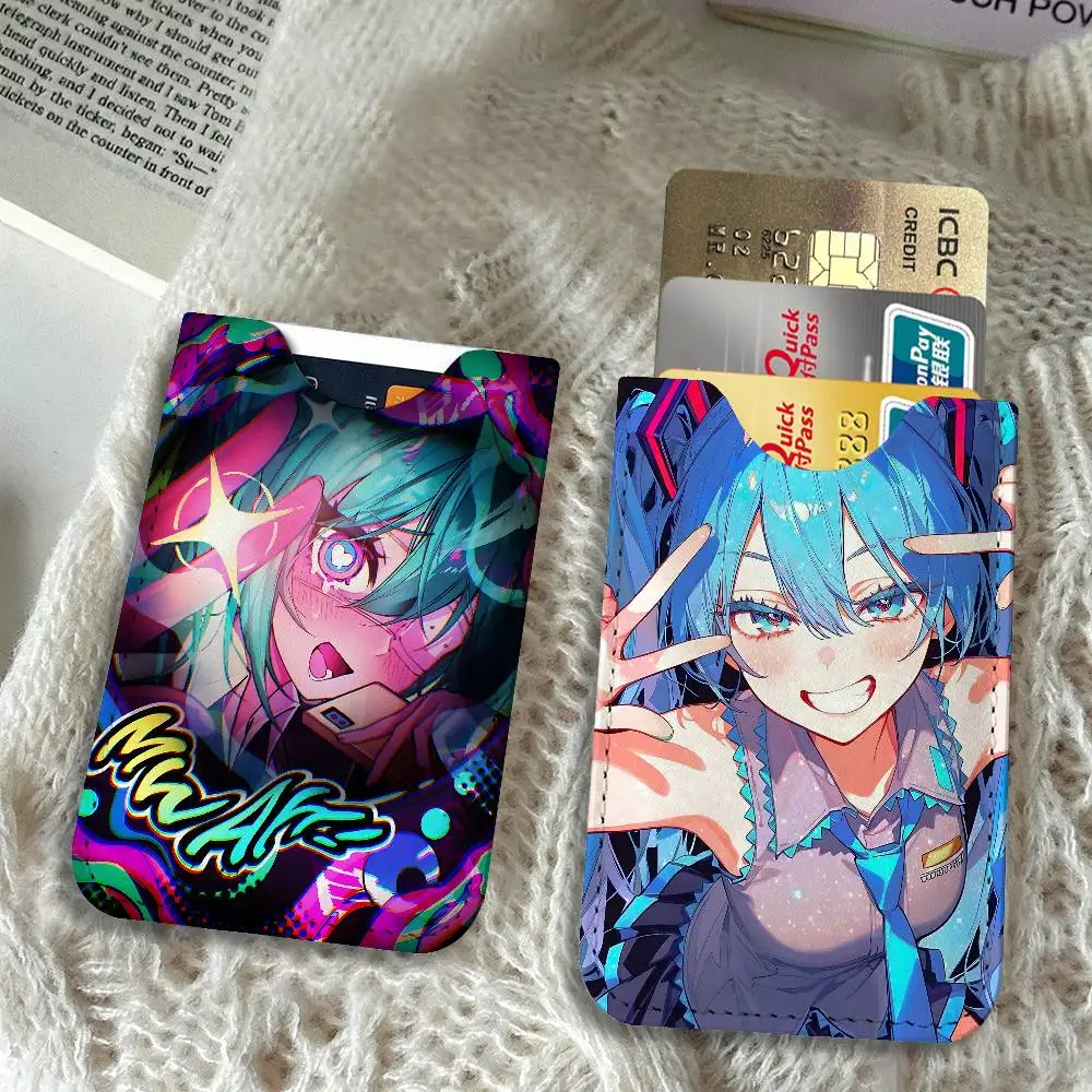 Anime H-Hatsunes M-MikU Ultra-Thin Mini Leather Card Holder Wallets for Men Women Lightweight Soft Genuine Leather Credit Card