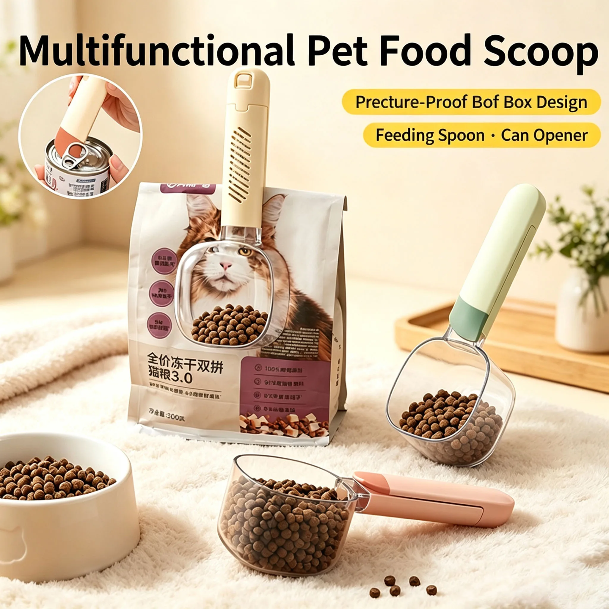 Multifunctional Pet Food Scoop, Measuring Cat & Dog Food Spoon, Detachable Bag Sealing Clip, Soft Feeding Spoon for Cat Canned