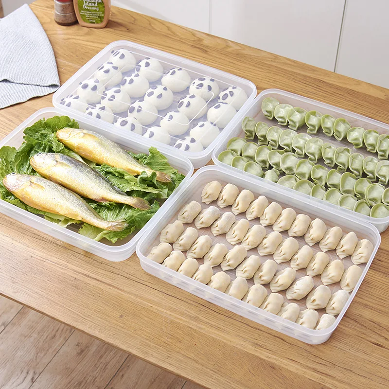 Caja de dumplings de congelación rápida multicapa, almacenamiento de preservación de refrigerador, caja de Wonton sin dividir con bandeja de tapa