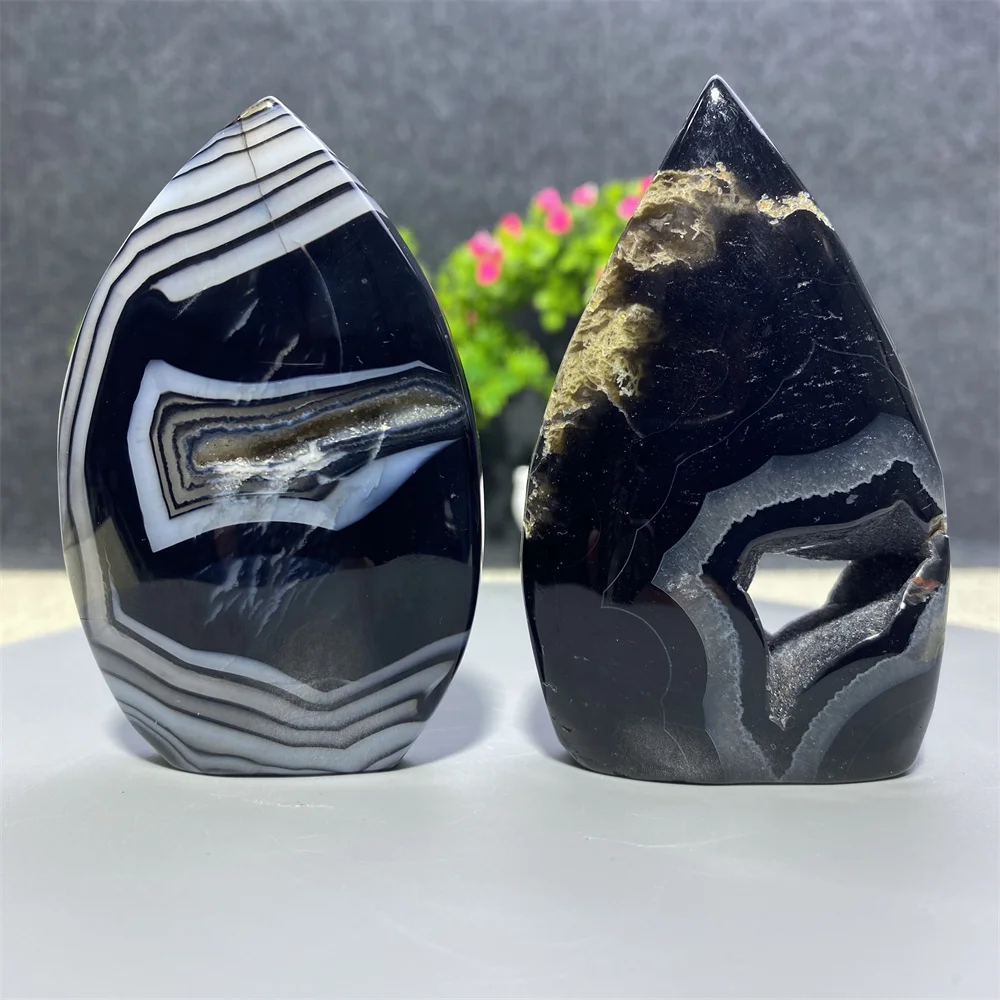 

Boutique Black Geode Agate Tower Natural Gem Free Form Original Mineral Specimen Home Room Spiritual Decoration Stone Healing