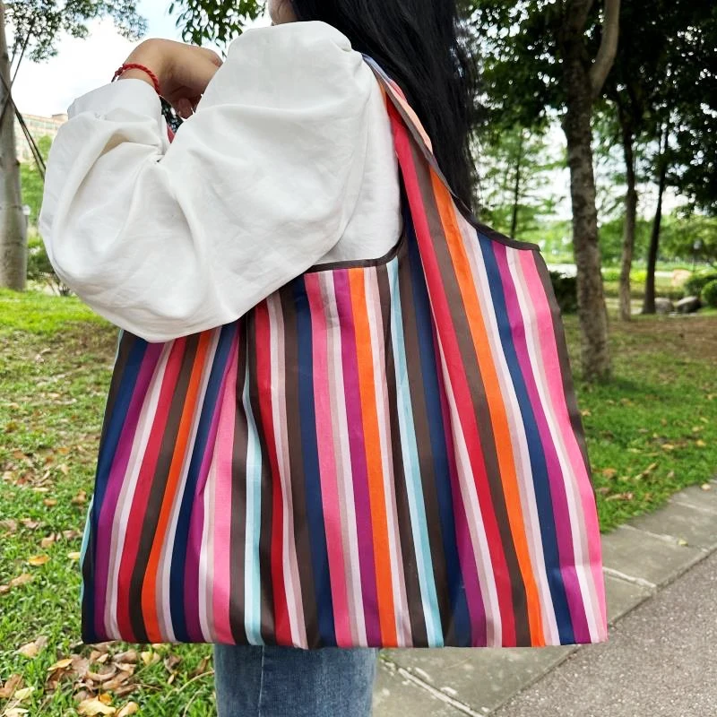 Fashion Pocket Tote Women Bag Eco-Friendly Folding Shopping Bag Reusable Portable Shoulder Handbag for Travel Supermarket