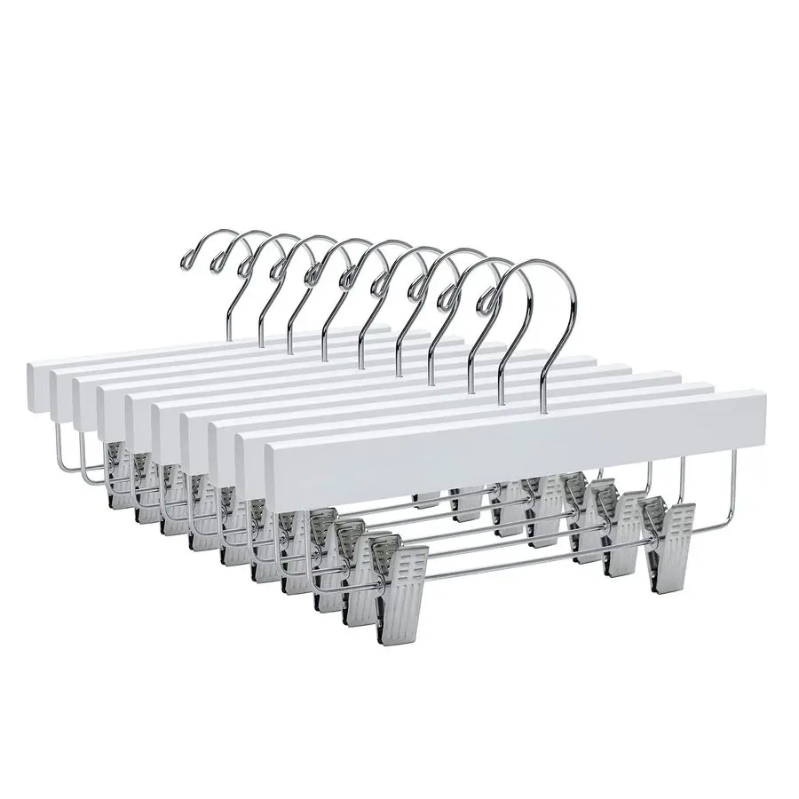 

11 Inches Kids Wooden Pants Hangers 20 Pack Skirt Hangers with Adjustable Metal Clips 360 Swivel Chrome Hook amp Nonslip Notches