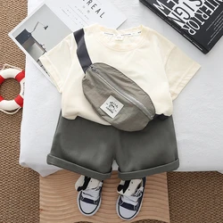 Toddlers Boys clothes sets summer korea style cotton T-shirt with bag+Casual shorts Baby boys handsome Children 