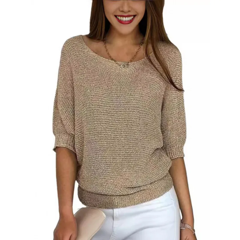 

Womens Knit Cardigan Spring Fashion Round Neck Long Sleeve Top Elegant European American Style New