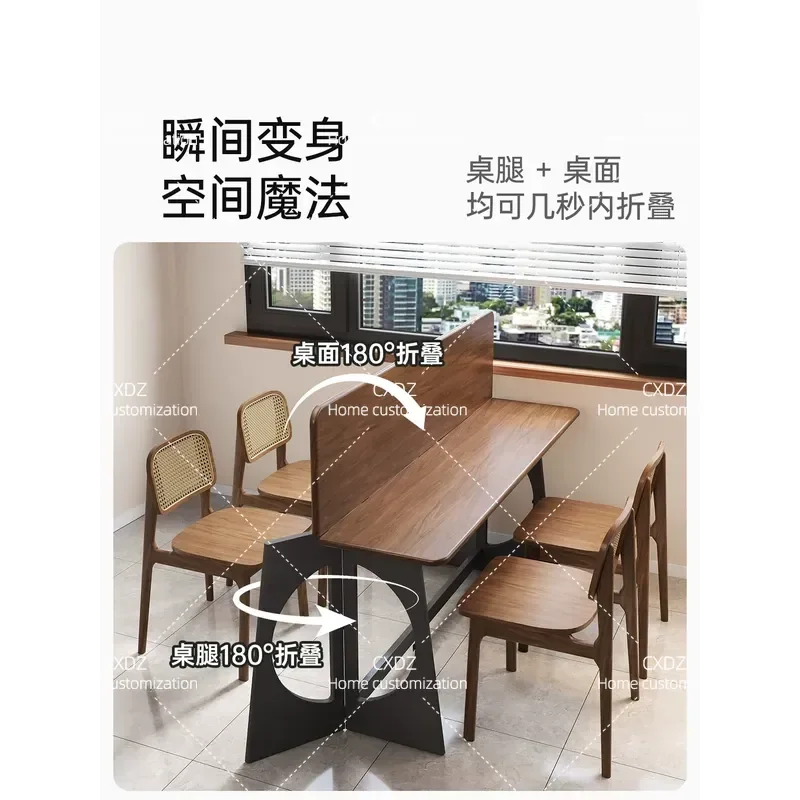 All Solid Wood Folding Dining Table Rectangular Antique Style Compact Design for Small Apartment Home Kitchen Space Saving