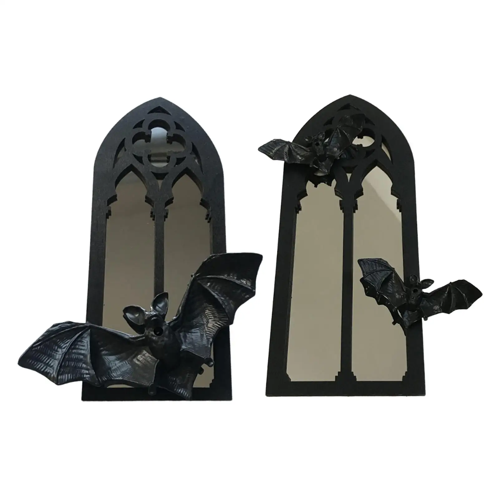 Espejo de arco gótico con acento de madera, espejo de pared de murciélago arqueado para interior/exterior, fiesta en casa, espejo de arco rústico, decoración Vintage para el hogar