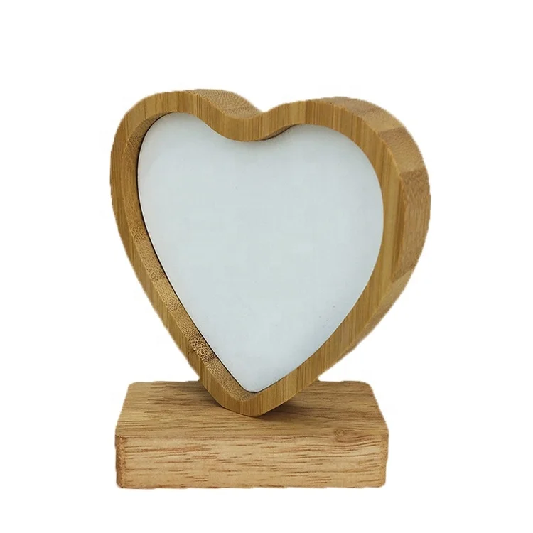 Heart Shaped Magnet Stand Sublimation Blank Bamboo Photo Picture Frame