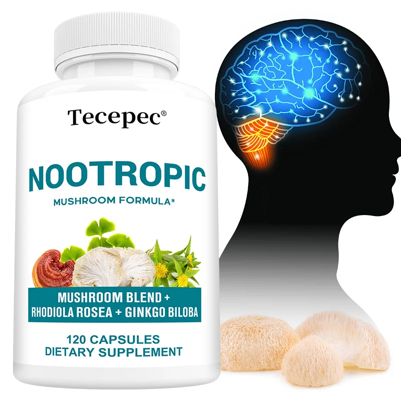 

Nootropic Mushroom Complex Capsules, Brain Supplement Support Focus, Memory, Mood, Sleep, Energy & Immune Health, Stress Relief