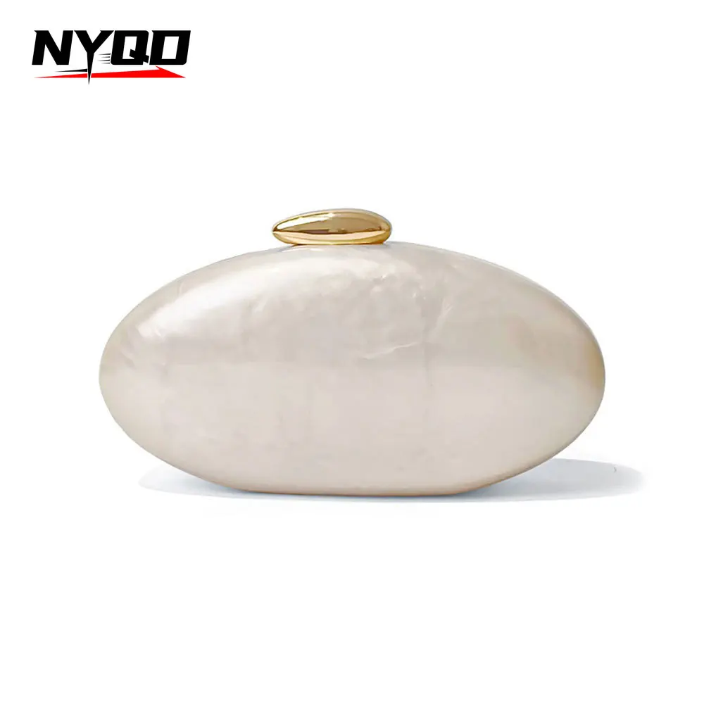 

New Egg Shape Clutch Bag Luxury Evening Party Purse Women Wedding Cute Ivory Pearl Color Summer Purses and Handbags Sacs À Main