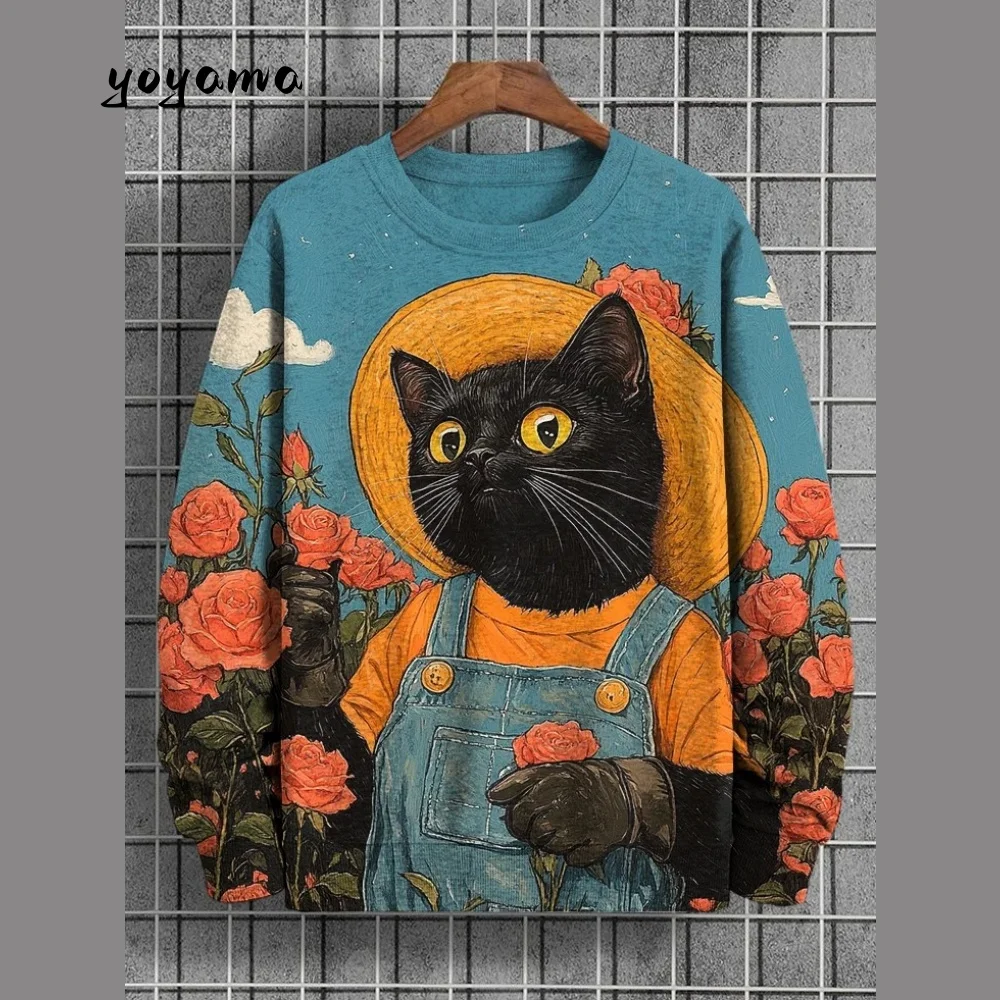 

2026 Animal Cat Sweatshirts Long Sleeve Sweatshirt O-Neck Fashion Cool 3D Printed Japanese Prints Casual Woman Men's Sweatshirt