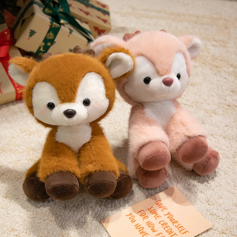 12-30 cm Kawaii Cartoon Kerst Herten Knuffel Bruin Roze Zachte Elanden Knuffel Woondecoratie Kerstcadeaus voor jongens en meisjes