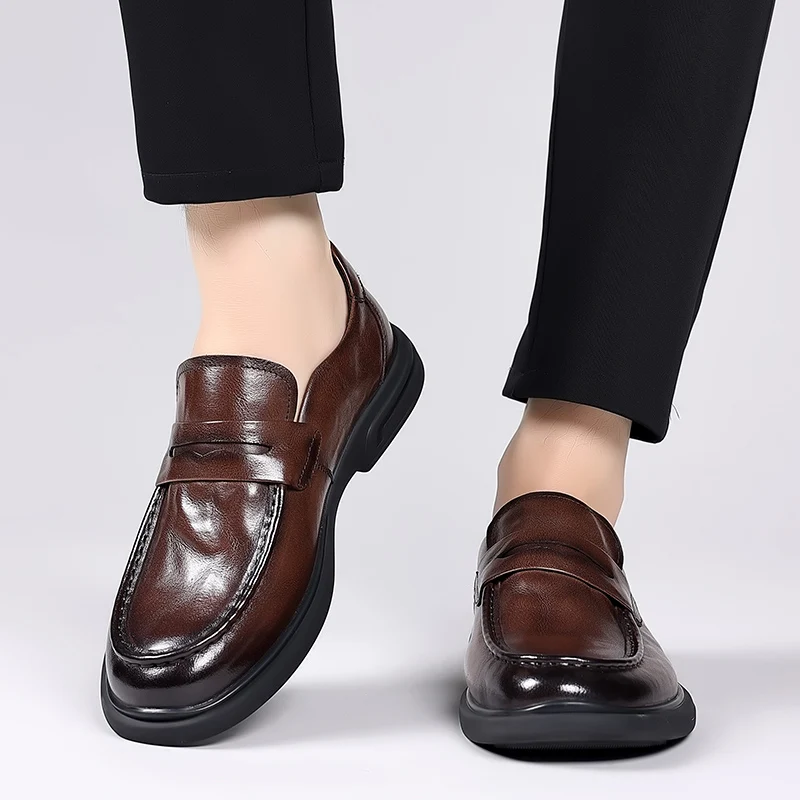 business men Soft Sole Shoes for Men genuine Leather Spring Autumn Loafers Slip-On fashion wedding dress Shoes Men flats