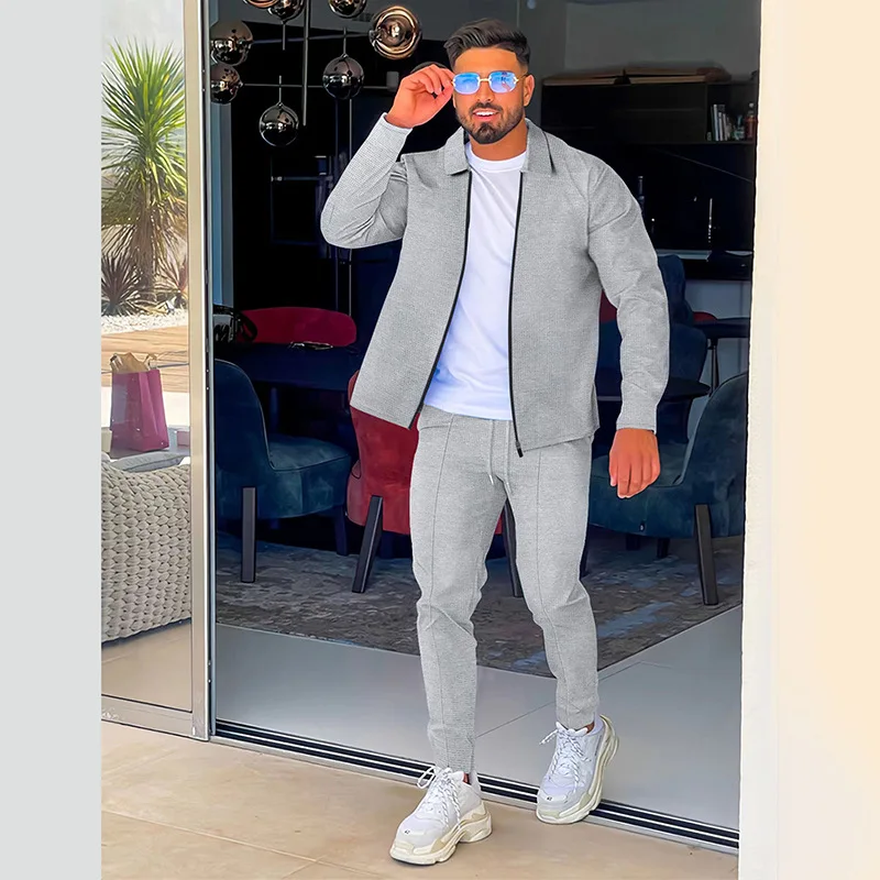 بدلة رياضية غير رسمية للرجال لعام 2024 بأكمام طويلة وسحاب وطية صدر السترة