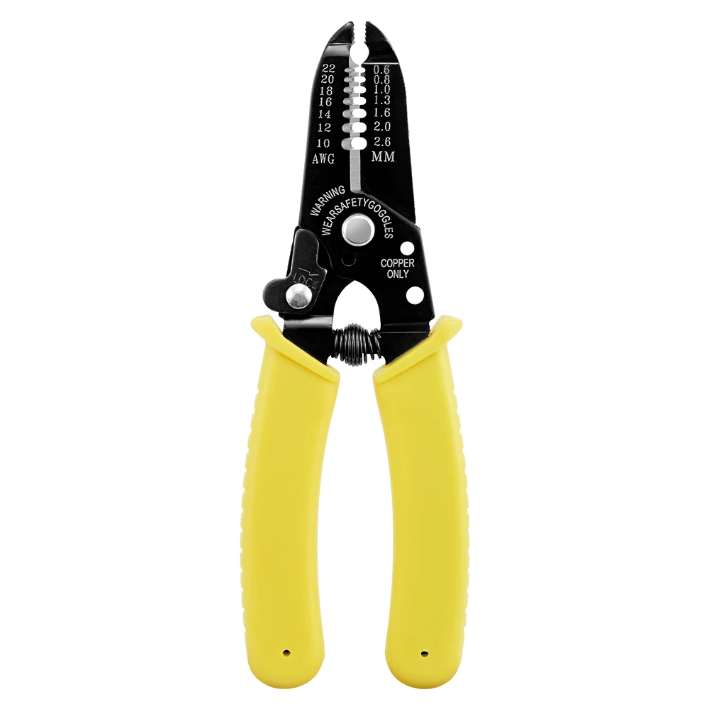 Precision Wire Stripper Pliers AWG22-10 Carbon Steel Multifunctional Cable Cutter Gripping Tool PVC Handle