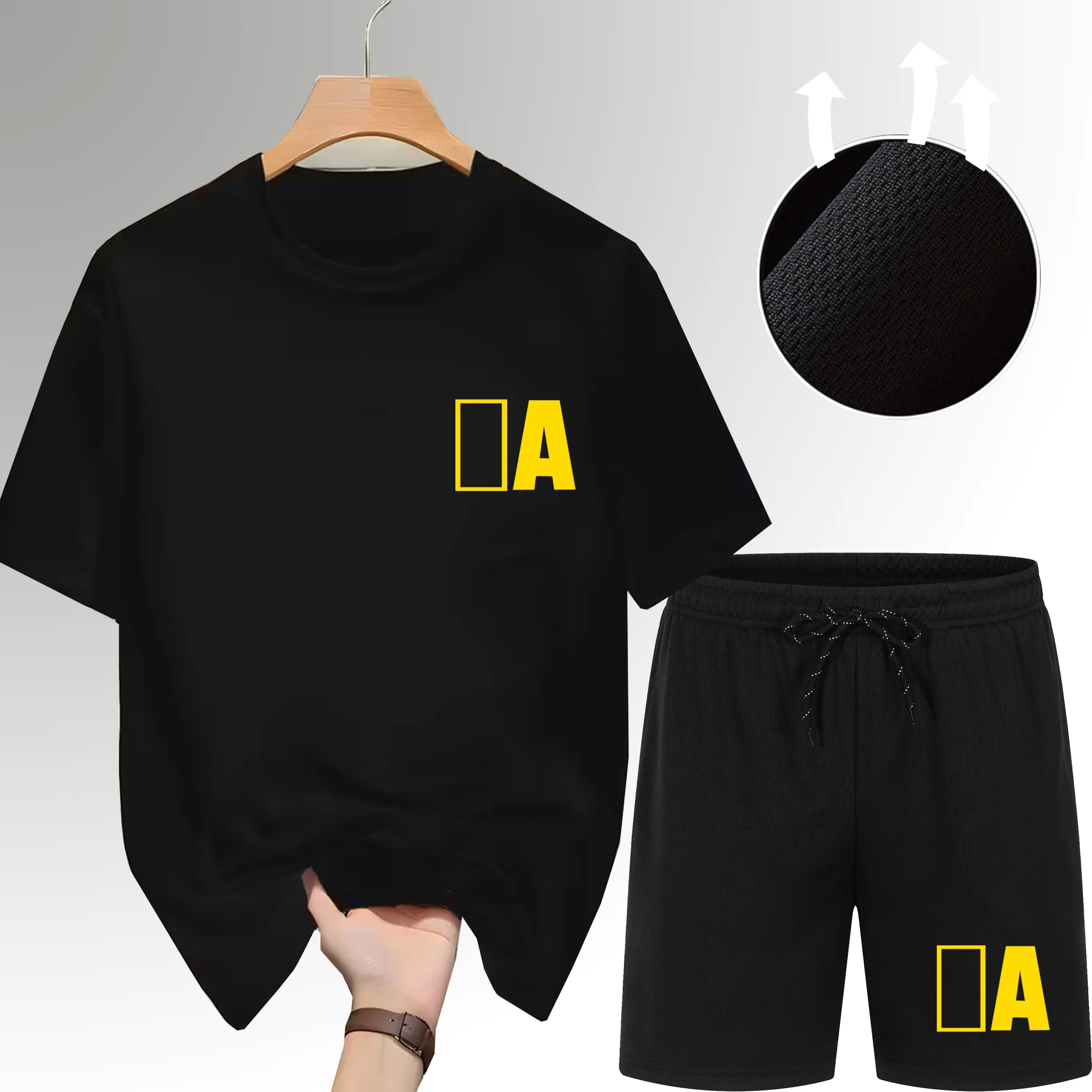 

Комплект из 2 предметов: футболка/шорты для бега, летняя спортивная одежда для тренажерного зала, мужские спортивные шорты для бега, спортивные шорты с надписью, быстросохнущие, дышащие, для фитнеса.