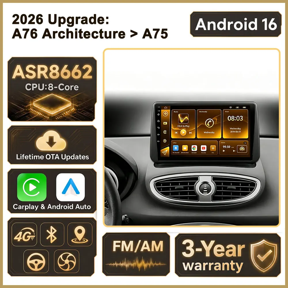 Cortex-A76 Octa-Core Android 16 For Renault Clio 3 Clio3 2005-2014 Car Radio GPS Multimedia Player Auto Radio  Touch Screen Wifi