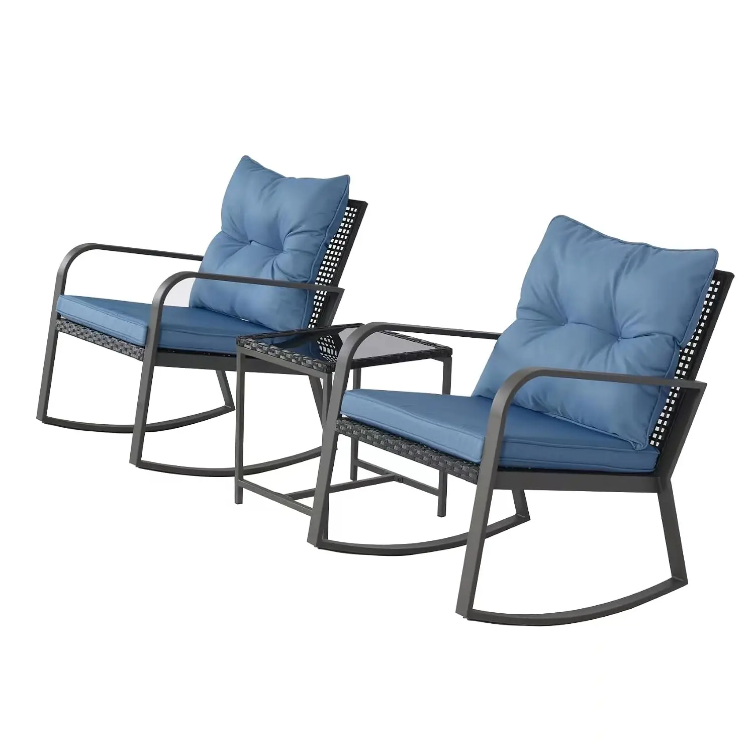 3 Piece Rocking Bistro Patio Set, Outdoor Rocking Chair, Outdoor Bistro Sets Wicker Patio Furniture Rocking Chairs, Customized