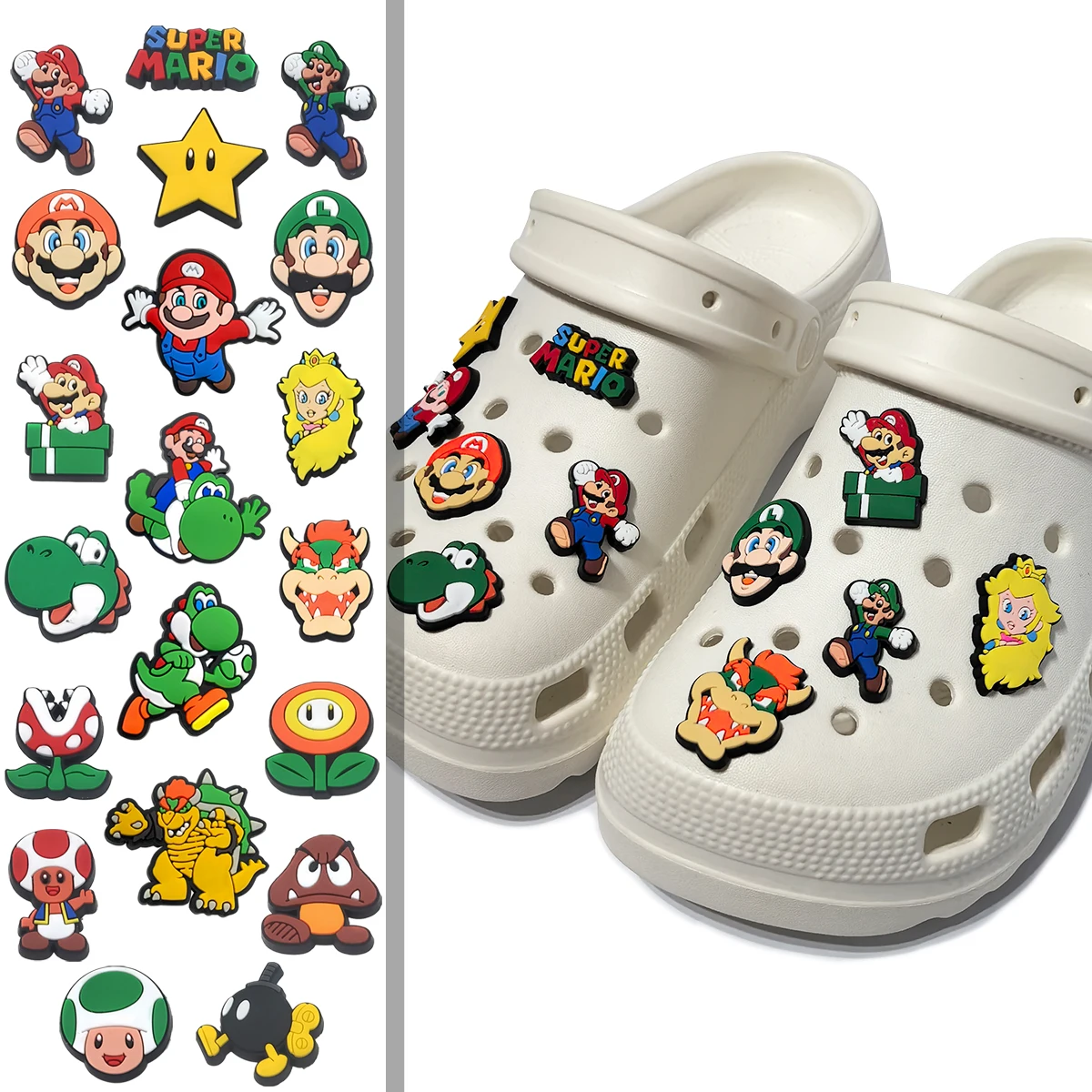 12/20 Breloques Super Mario Bros pour Chaussures, Boucles de Chaussures Anime Dessin Animé, Décorations DIY pour Claquettes et Sandales, Cadeau d'Anniversaire