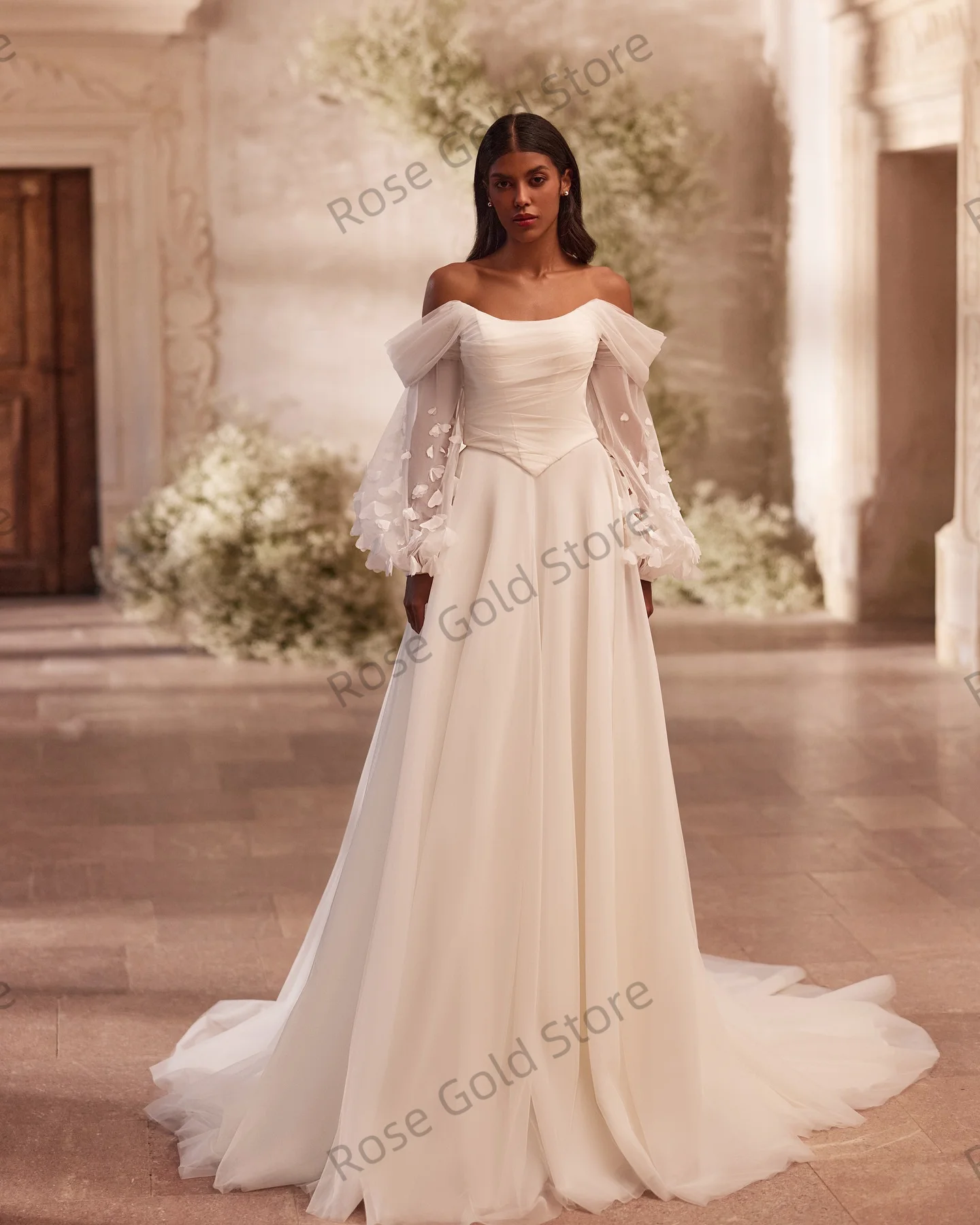 Prosta Biała Suknia Ślubna Syrena Odkryte Ramiona Koronkowe Rękawy Suknie Wieczorowe z Odpinanym Trenem Personalizowane Eleganckie Suknie Ślubne