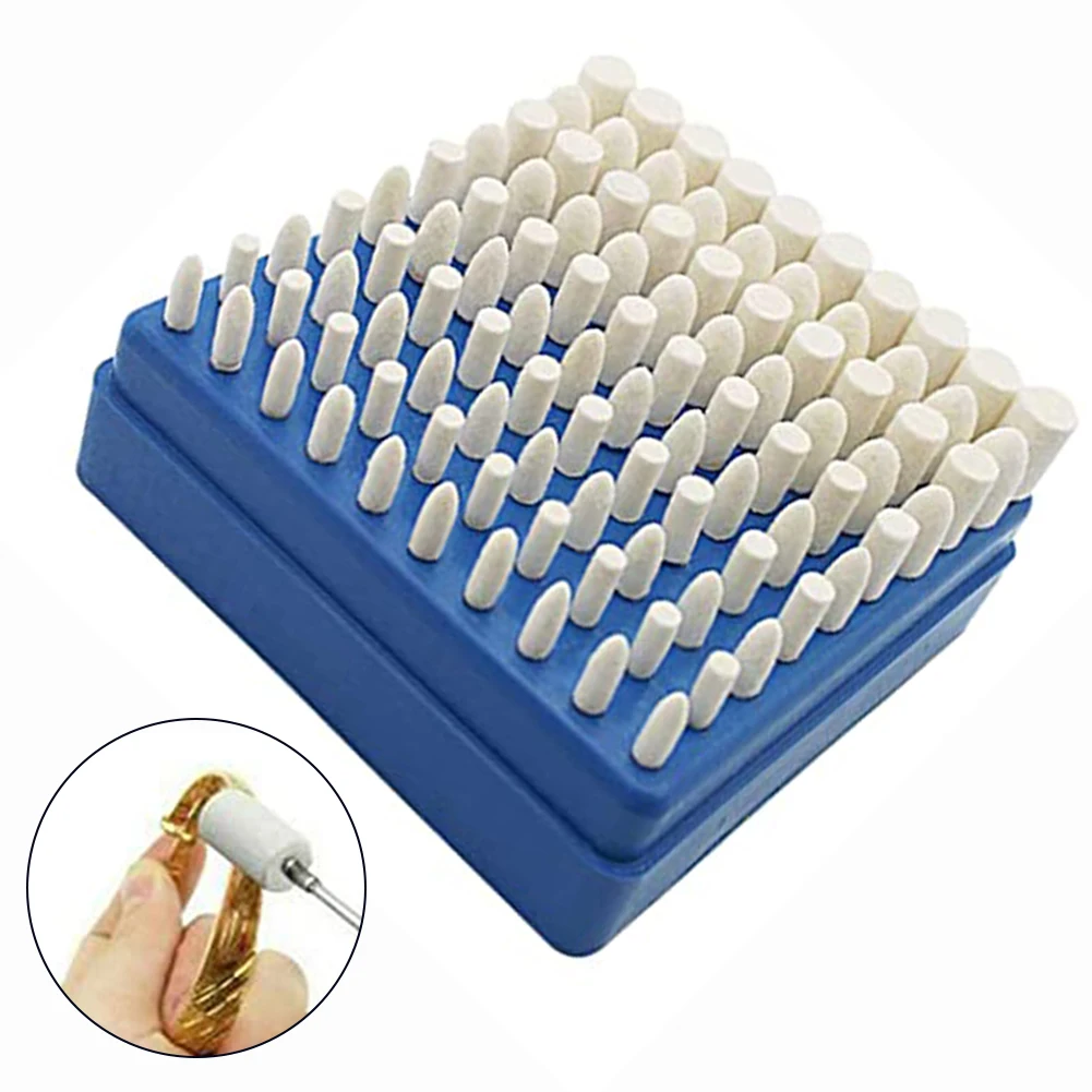 

100Pcs Wool Polishing Bits 1/8 Inch Shank For Jade Glass Jewelry Polishing Grinders Electric Rotary Tools Accessories