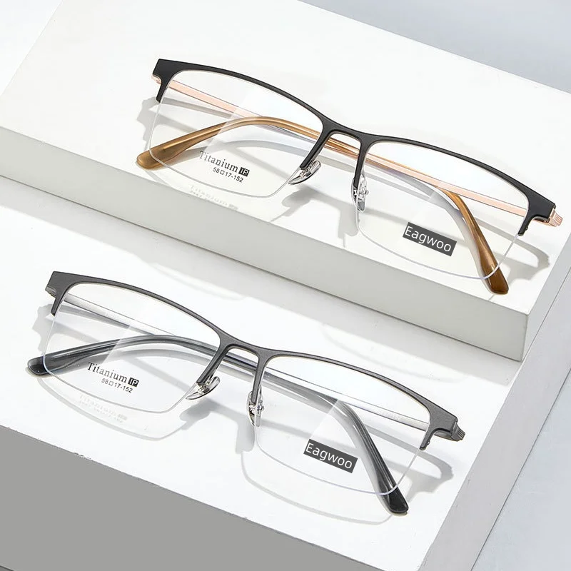 Magnesium Aluminum Pure Titanium Eyeglasses Half Rim Optical Frame Prescription Spectacle 58mm Wide Face 152mm Long Temple